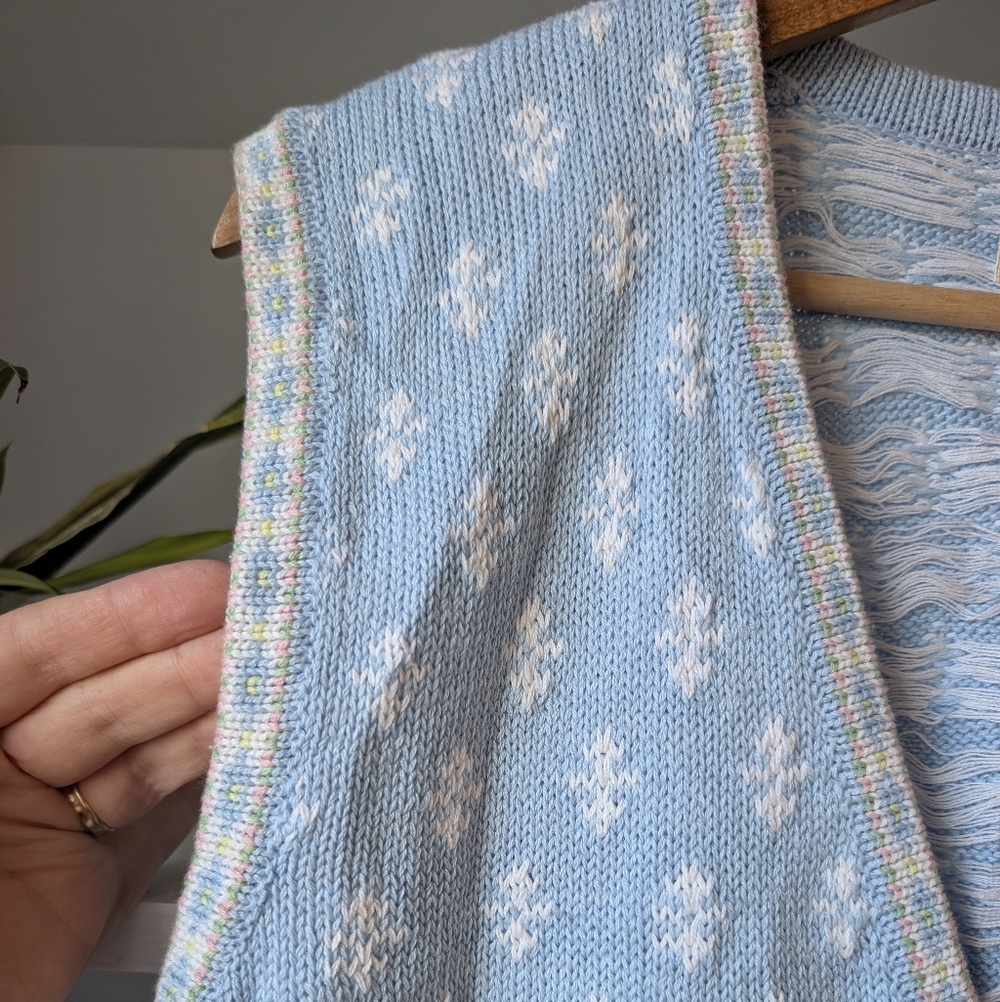 Vintage Light Blue Floral Knit Vest - Picture 3 of 7